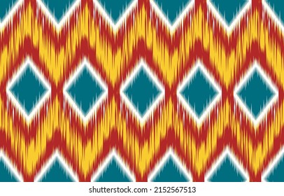 geometric ikat pattern yellow,red,white,green color,Tribal ethnic texture style,design for printing on products, background,scarf,clothing,wrapping,fabric,vector illustration.