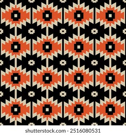 Geometric ikat sameless patterns black and orange color for blackground , carpet,wallpaper,clothing,fabric,traditional style 