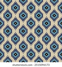 Patrones geométricos ikat sameless color azul y azul oscuro para el fondo, alfombra, Fondo de pantalla, ropa, tela, estilo tradicional 