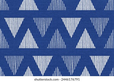 Patrón sin fisuras de ikat geométrico. Étnico tradicional japonés con textura de tela de fondo. Corbata asiática seca azul índigo. Diseño de arte popular báltico para Fondo de pantalla, moda, superficie, textil, producto de impresión, decoración.