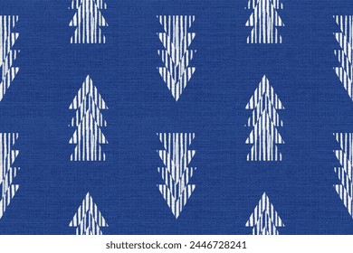 Geometric ikat seamless pattern. Ethnic traditional Japanese with fabric texture background.Asian tie dry indigo blue.Batic folk art design for wallpaper,fashion,surface,textile, print product,decor.