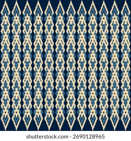 Patrón inconsútil geométrico de Ikat, ilustración textil, impresión a rayas, ornamento, diseño para textura, alfombra, alfombra, textil, envoltura, bufanda, fondo 