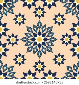Padrão sem emenda Ikat geométrico, ilustração têxtil, impressão listrada, ornamento, design para textura, tapete, tapete, têxtil, envoltório, cachecol, fundo 