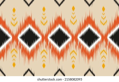 geometric ikat seamless pattern yellow,orange,white,black color,Tribal ethnic texture style,design for printing on products, background,scarf,clothing,wrapping,fabric,vector illustration.
