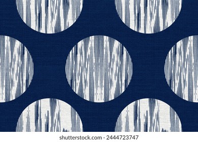 Geometric ikat seamless pattern.Ethnic traditional Japanese blue with fabric texture background.Asian tie dry indigo blue style.Folk art design for wallpaper,fashion,surface,textile,print product,deco