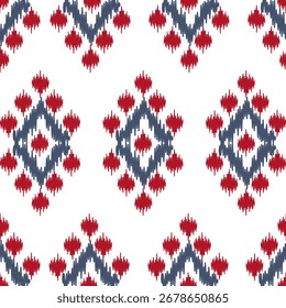 Geometric ikat-inspired textile pattern with repeating abstract shapes in gradient tones suitable for fabric wallpaper or digital design.