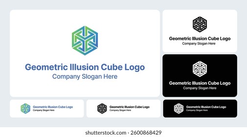 Geometric Illusion Cube Logo - Minimal Logo Design