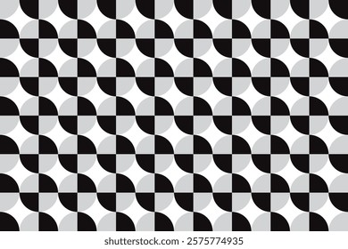 Geometric illusion seamless pattern vector. Monochromatic round illusion pattern background and wallpaper.