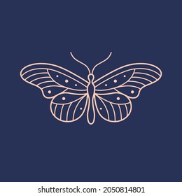 Ilustración geométrica de la mariposa. Ilustración vectorial de contorno para impresiones, ropa, embalaje, pegatinas, logotipo, emblema.