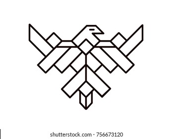 geometric Illustration of the eagle line art, logo or totem animal