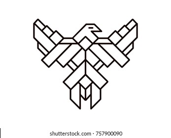 geometric Illustration of the eagle line art, logo or totem animal