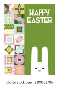 Geometric illustration for Easter holidays with simple flat hare and neo geometry pattern. Modern geometric abstract style. Vector composition for Easter and spring
