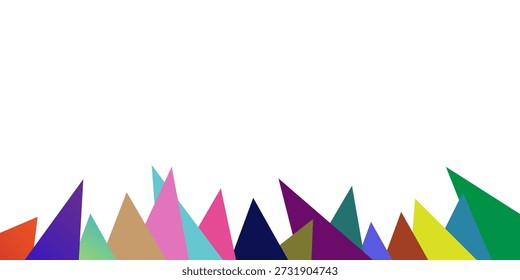 Ilustração geométrica com triângulos coloridos que lembram montanhas ou cristas ao longo da borda inferior