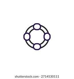 Ilustración geométrica de cuatro círculos interconectados. La estructura sugiere una red, un símbolo de colaboración, unidad y conexión. La sencillez de la Imagen la hace adaptable a cualquier
