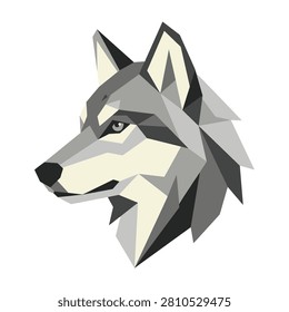 Geometric illustration of a gray wolf head in profile, showcasing its sharp features and piercing gaze, perfect for wildlife and nature-themed projects