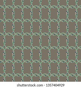 Geometric illustration in green, olive, yellow and black. Vector illustration with looped knit circles.