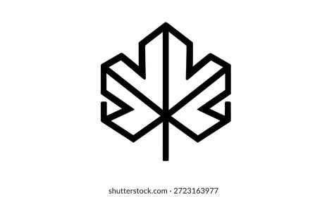 Ilustração geométrica de uma folha com ângulos agudos, linhas e um design minimalista em preto e branco