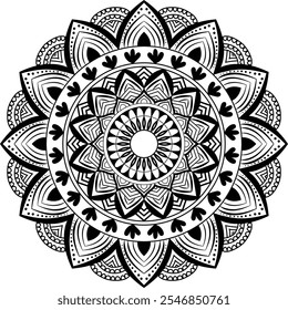 Geometric illustration mandala design with black and white background