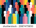 Geometric illustration of multi coloured human figures