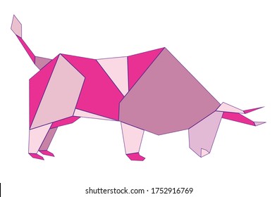 Geometric illustration of pink bull origami style design.