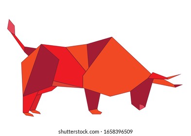 Geometric illustration of red bull origami style design.