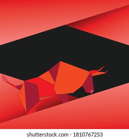 Geometric illustration of red bull origami style design.