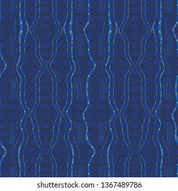 Geometric illustration in shades of blue. Vector illustration with raws of linked chain circles and warped vertical stripes.