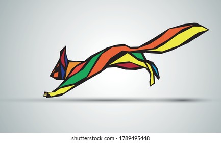 Geometric illustration of squirrel. Squirrel logo, jumping squirrel color image vector eps10. Animal emblem. Forest animal template