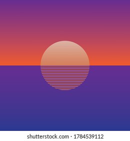 geometric illustration of sunset in sea