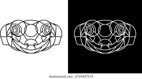 Geometrische Illustration des Gesichts einer Schildkröte auf kontrastierendem Hintergrund