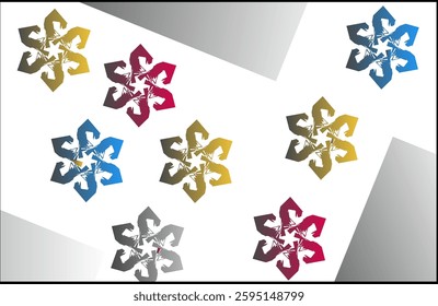 Geometric illustration with various floral motifs. Versatile background for various creative design purposes.
