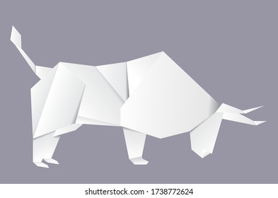 Geometric illustration of white bull origami style design.