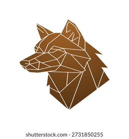 Ilustración geométrica de la cabeza de un lobo en marrón y blanco