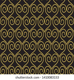 Geometric illustration in yellow and black. Vector illustration with swirly hearts.