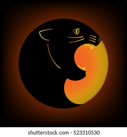 geometric image of black Panther with open mouth in the circle shape. dark background