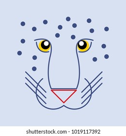 Geometric image of a leopard. Colored line art. Image in a blue colors. Vector.