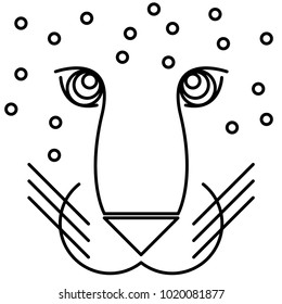 Geometric image of a leopard. Isolated line art. Vector. Symmetrical portrait.