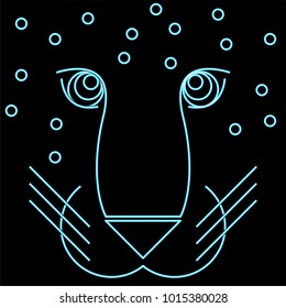 Geometric image of a leopard. Line art. Luminescent lines on a black background. Vector.