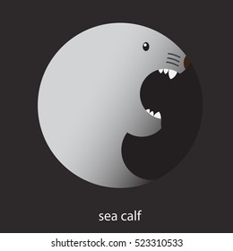 geometric image of seal with open mouth in the circle shape. Black background