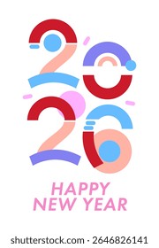 Geometric image of the year 2026 made of colorful shapes. Perfect for modern greeting cards, media covers, and posters with a futuristic aesthetic.