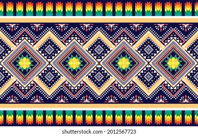 Geometric Indian ethnic pattern design. Ikat Aztec fabric carpet mandala ornament boho chevron textile decoration wallpaper. Tribal native traditional embroidery vector illustrations background.