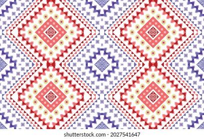 Geometric Indian ethnic pattern design. Turkey Aztec fabric carpet mandala ornament boho chevron textile decoration wallpaper. Tribal native traditional embroidery Vector illustrations background.