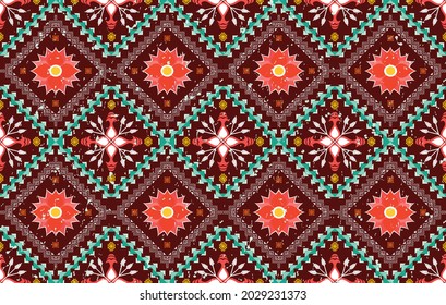 Geometric Indian ethnic pattern design. Turkey Aztec fabric carpet mandala ornament boho chevron textile decoration wallpaper. Tribal native traditional embroidery Vector illustrations background.