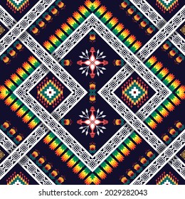 Diseño geométrico de patrones étnicos indios Ikat Aztec alfombra de tela mandala ornamento boho chevron decoración textil papel de pared Tribal pavo bordado tradicional orientales ilustraciones vectoriales fondo