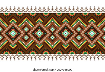 Geometric Indian ethnic pattern design. Turkey Aztec fabric carpet mandala ornament boho chevron textile decoration wallpaper. Tribal native traditional embroidery Vector illustrations background.