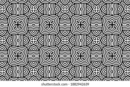 Geometric Indian texture in doodling style. Ethnic background for design, wallpaper, textile, coloring. Abstract black white template.