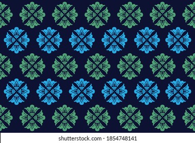 Geometric Indonesian batik motifs with distinctive Balinese floral pattern