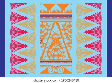 Geometric Indonesian batik motifs with distinctive Balinese floral pattern