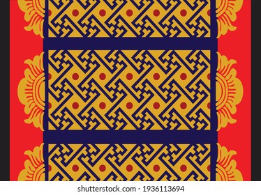 Geometric Indonesian batik motifs with distinctive Balinese floral pattern