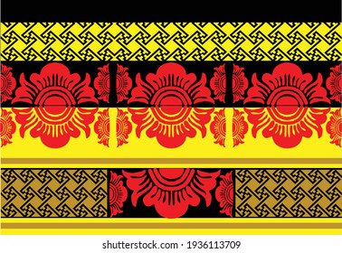 Geometric Indonesian batik motifs with distinctive Balinese floral pattern